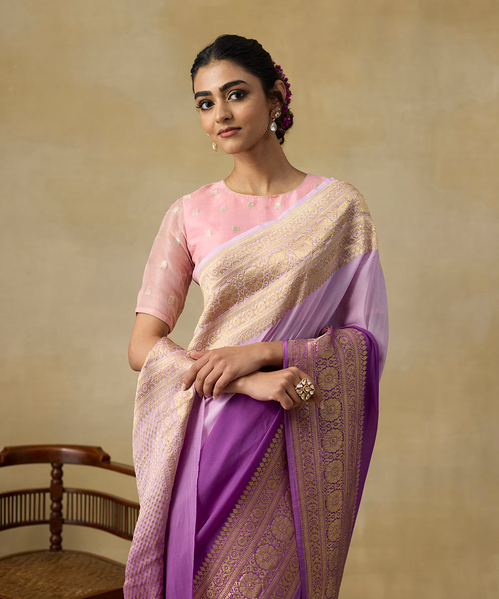 Purple_Ombre_Dyed_Handloom_Pure_Georgette_Banarasi_Saree_With_Kadhwa_Border_WeaverStory_02