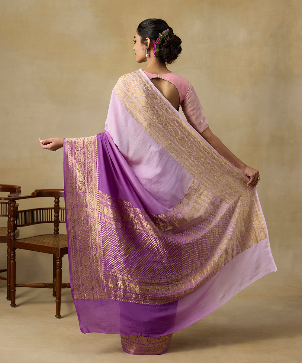 Purple_Ombre_Dyed_Handloom_Pure_Georgette_Banarasi_Saree_With_Kadhwa_Border_WeaverStory_03