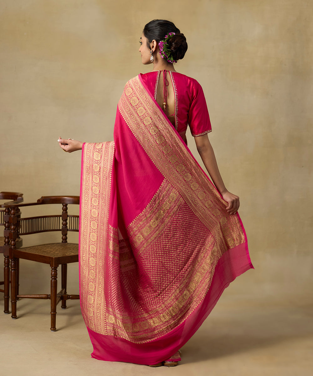 Handloom_Pink_Pure_Georgette_Banarasi_Saree_With_Kadhwa_Border_WeaverStory_03