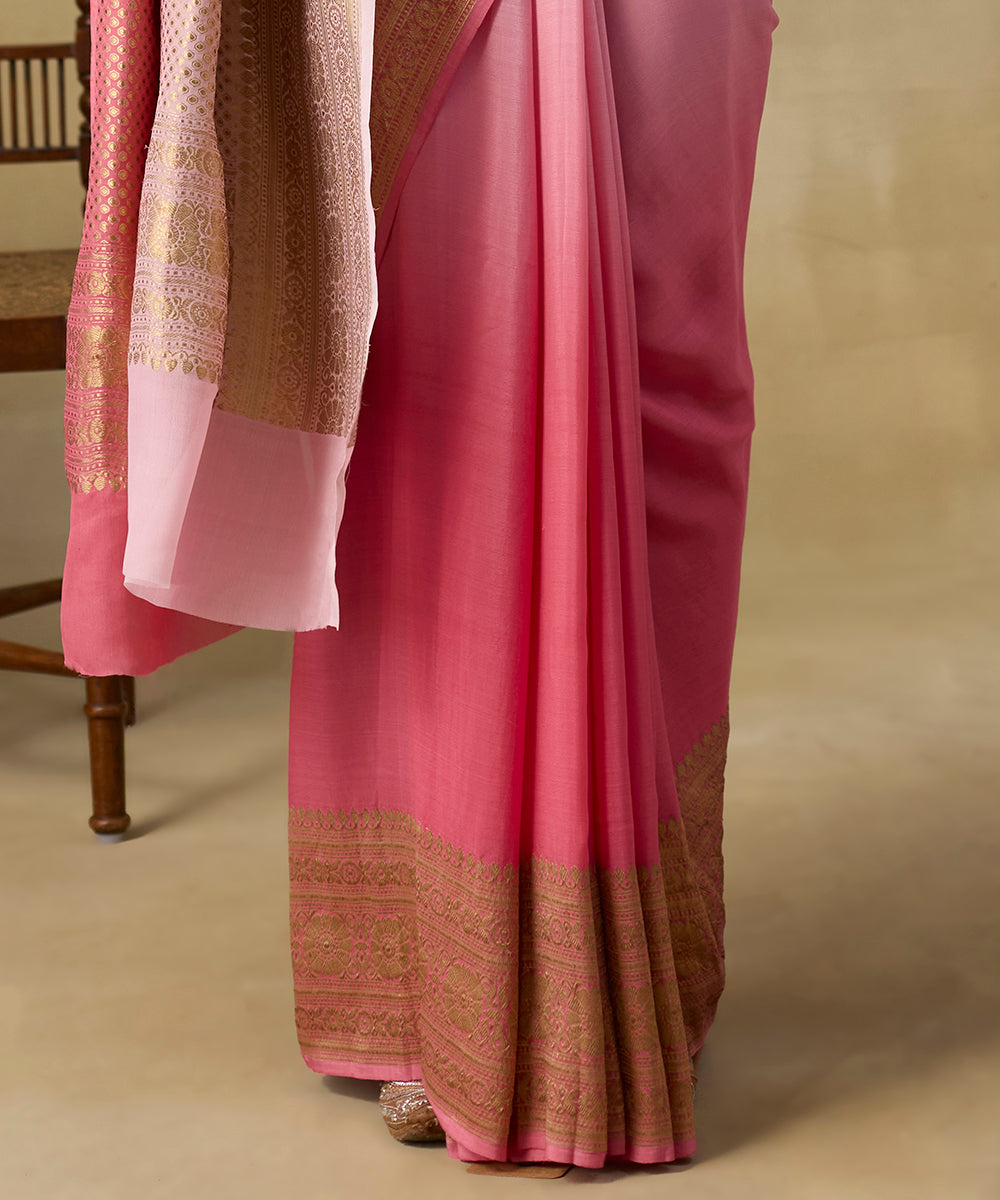 Pink_Handloom_Pure_Georgette_Banarasi_Saree_With_Kadhwa_Border_WeaverStory_04