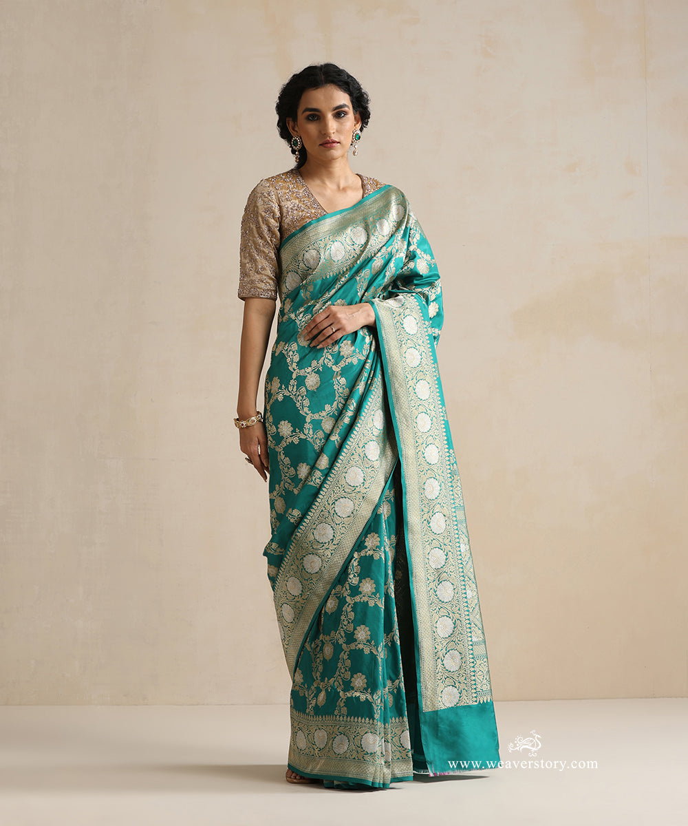 Teal_Handloom_Green_Pure_Katan_Silk_Banarasi_Saree_With_Sona_Rupa_Kadhwa_Jaal_WeaverStory_01