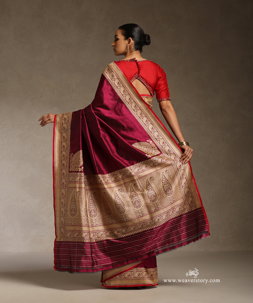 Wine_Handloom_Pure_Katan_Silk_Banarasi_Saree_With_Silver_Meenakari_Border_And_Pallu_WeaverStory_03