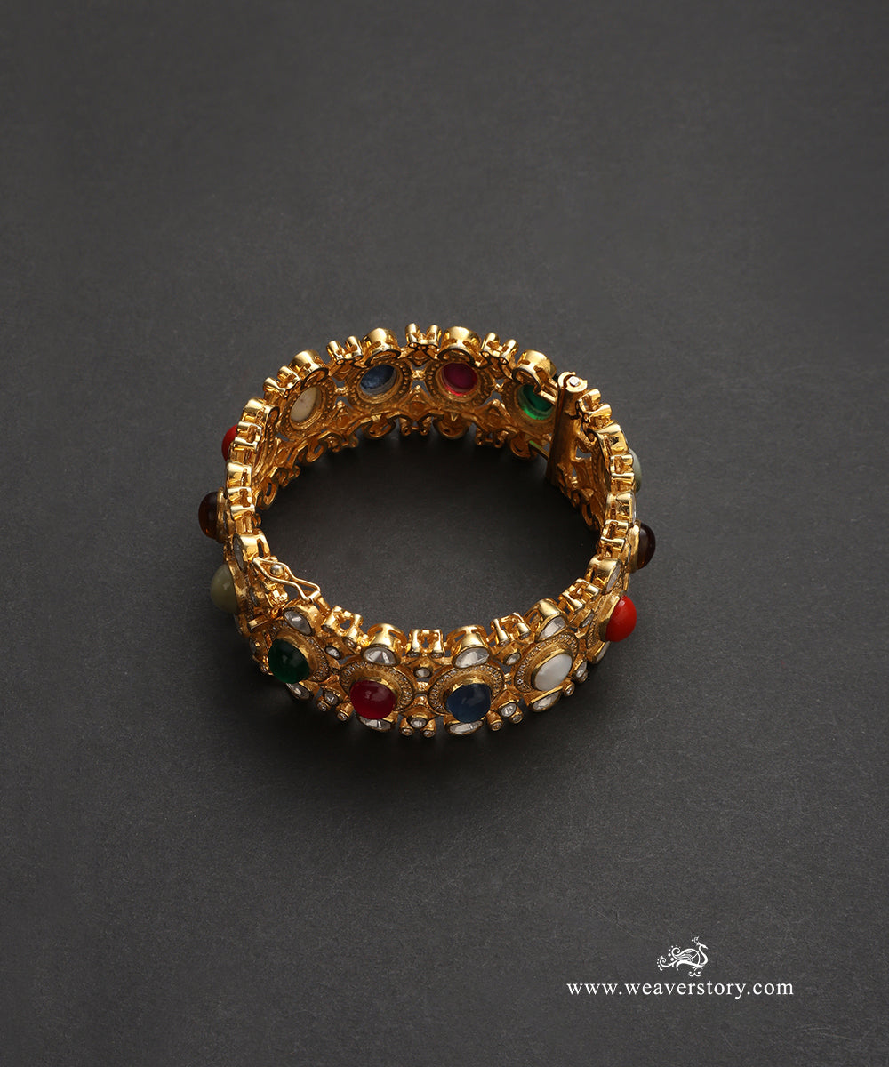 Dua_Handcrafted_Pure_Silver_Moissanite_Polki_Navratan_Bangles_WeaverStory_03