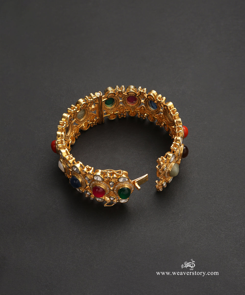 Dua_Handcrafted_Pure_Silver_Moissanite_Polki_Navratan_Bangles_WeaverStory_04