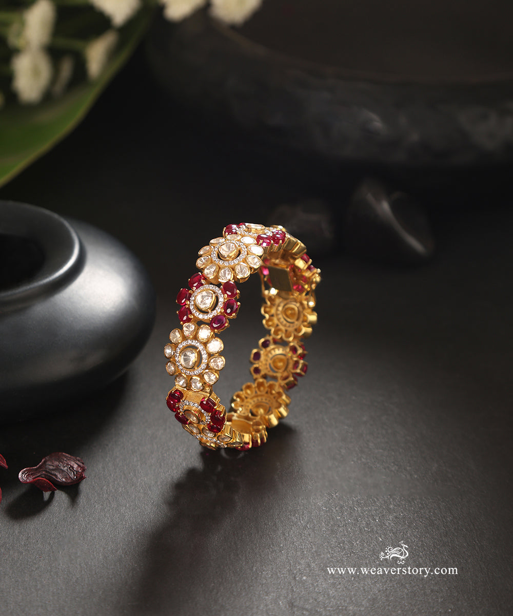 Charul_Handcrafted_Pure_Silver_Moissanite_Polki_Bangles_With_Navratan_Semi_Precious_Stones_WeaverStory_01