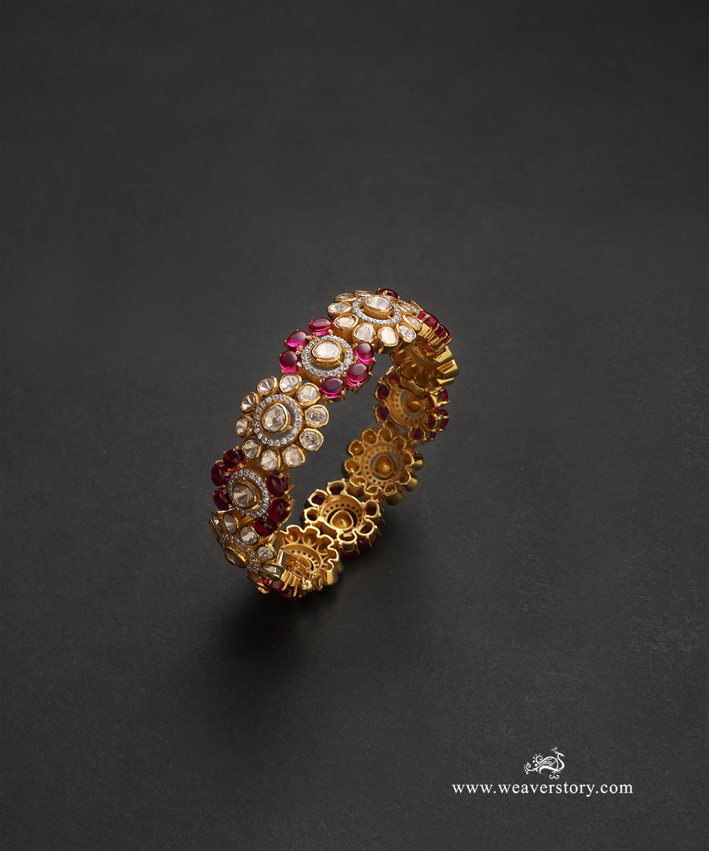 Charul_Handcrafted_Pure_Silver_Moissanite_Polki_Bangles_With_Navratan_Semi_Precious_Stones_WeaverStory_02