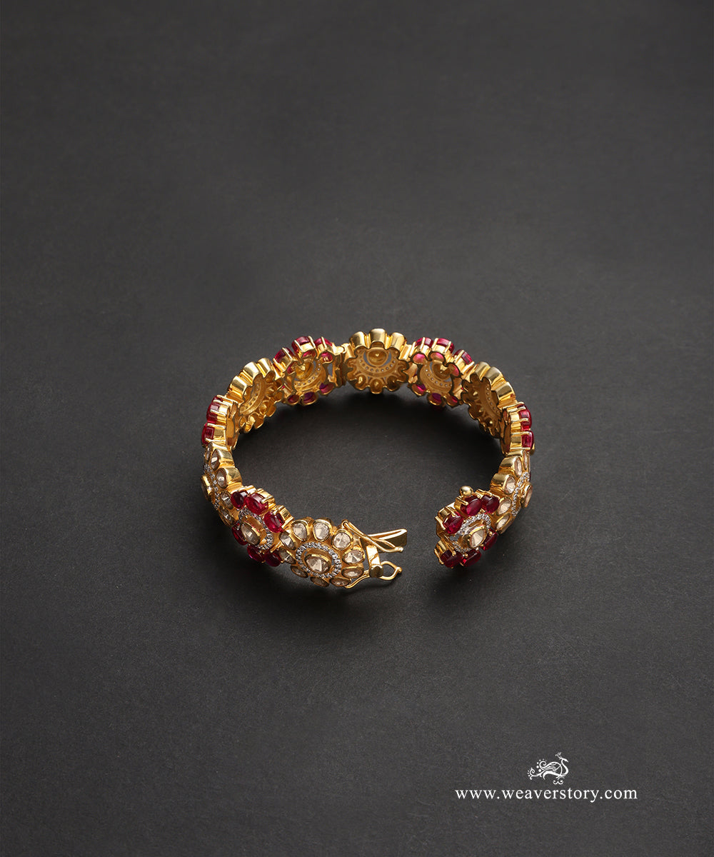 Charul_Handcrafted_Pure_Silver_Moissanite_Polki_Bangles_With_Navratan_Semi_Precious_Stones_WeaverStory_03