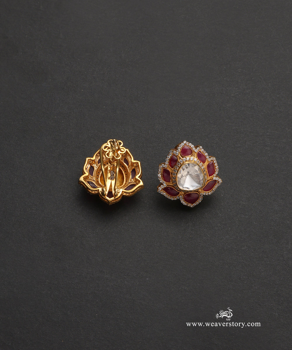 Meghini_Handcrafted_Pure_Silver_Moissanite_Polki_With_Red_Semi_Precious_Stones_WeaverStory_03