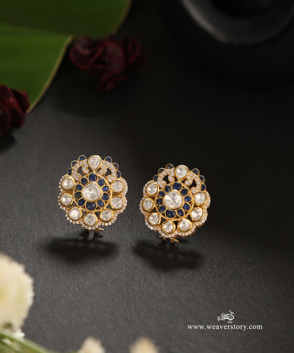 Nirali_Handcrafted_Pure_Silver_Moissanite_Polki_With_Blue_Semi_Precious_Stones_WeaverStory_01
