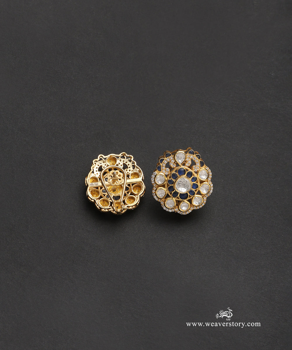 Nirali_Handcrafted_Pure_Silver_Moissanite_Polki_With_Blue_Semi_Precious_Stones_WeaverStory_02