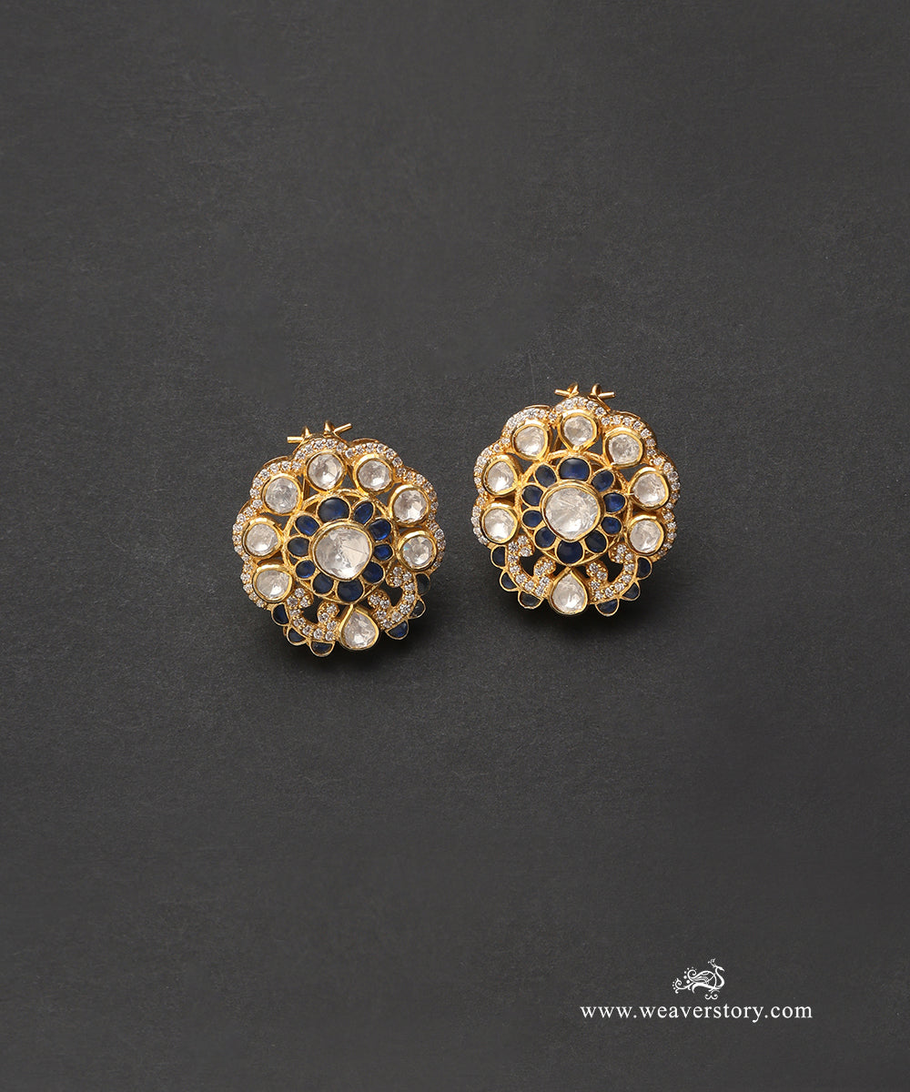 Nirali_Handcrafted_Pure_Silver_Moissanite_Polki_With_Blue_Semi_Precious_Stones_WeaverStory_03
