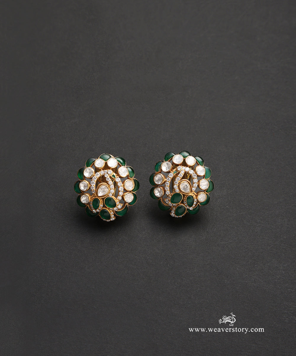 Sahira_Handcrafted_Pure_Silver_Moissanite_Polki_With_Green_Semi_Precious_Stones_WeaverStory_02