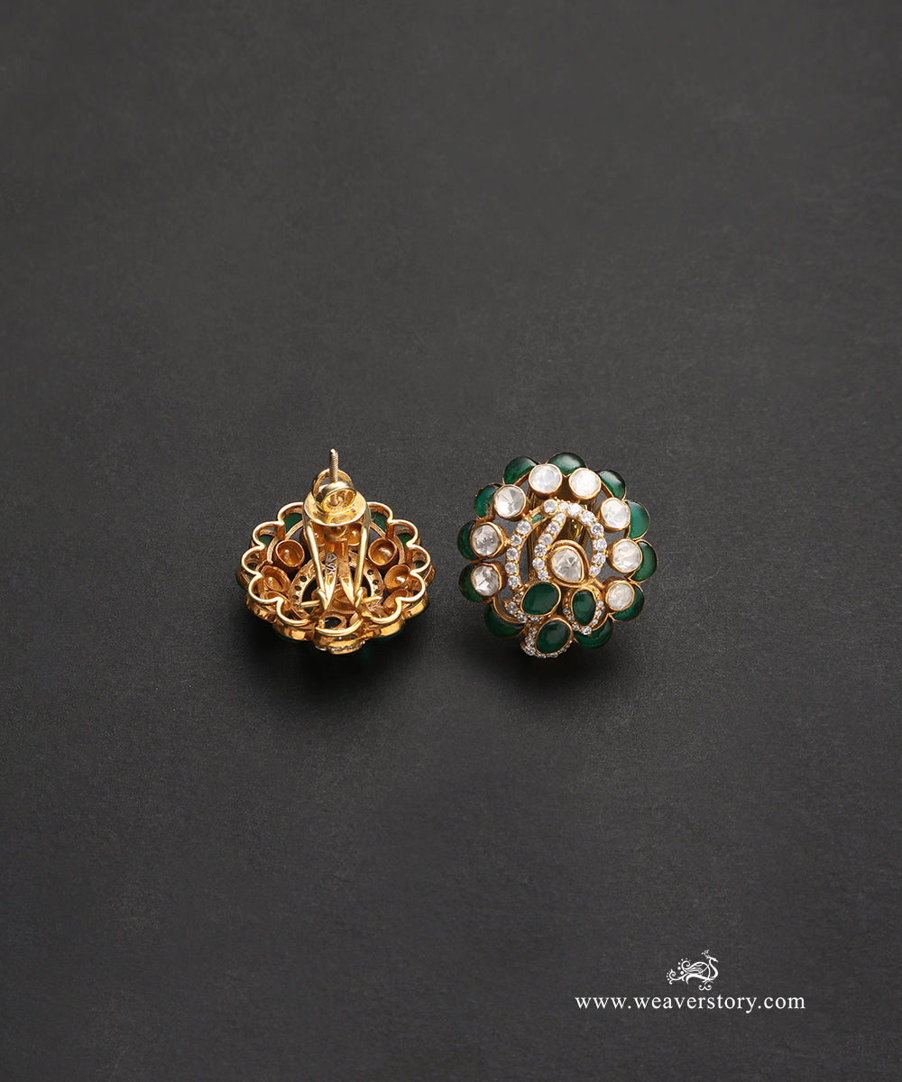 Sahira_Handcrafted_Pure_Silver_Moissanite_Polki_With_Green_Semi_Precious_Stones_WeaverStory_03