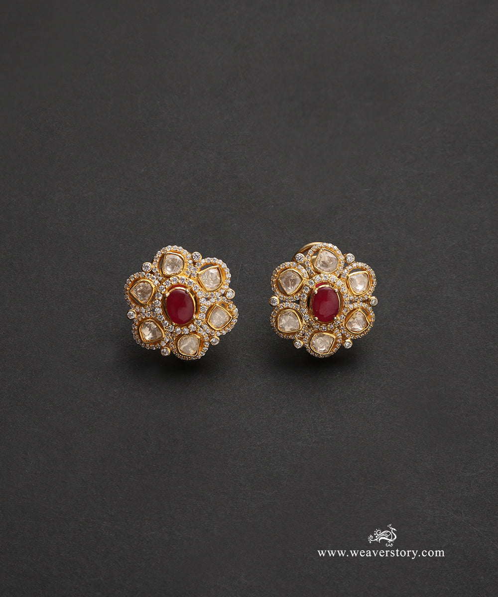 Nooreen_Handcrafted_Pure_Silver_Moissanite_Polki_With_Red_Semi_Precious_Stones_WeaverStory_02
