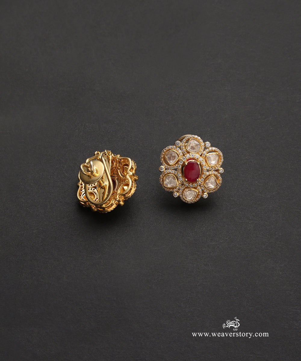 Nooreen_Handcrafted_Pure_Silver_Moissanite_Polki_With_Red_Semi_Precious_Stones_WeaverStory_03