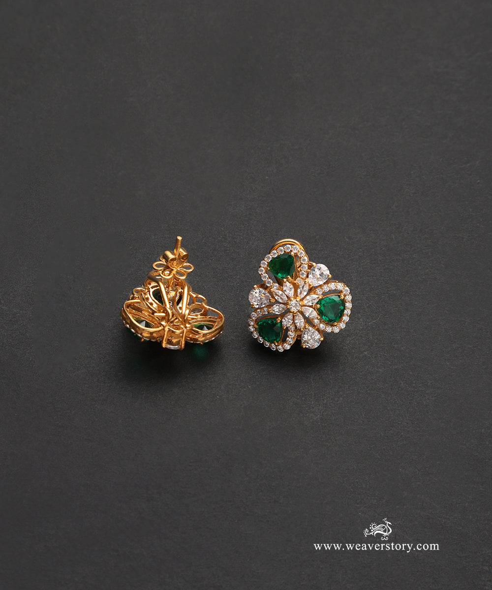 Dharika_Handcrafted_Pure_Silver_Moissanite_Studs_With_Green_Semi_Precious_Stones_WeaverStory_03