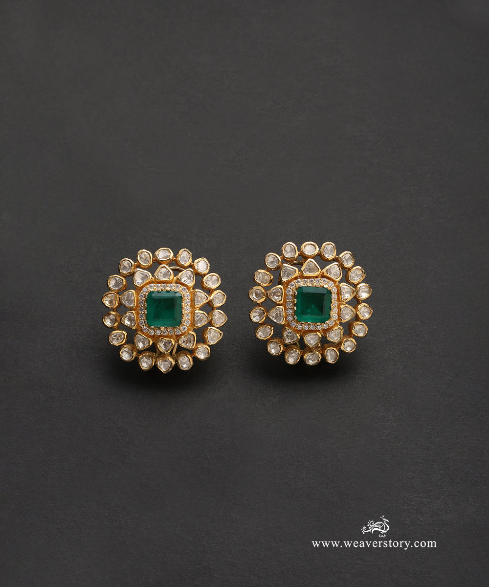 Lisha_Handcrafted_Pure_Silver_Moissanite_Polki_With_Green_Semi_Precious_Stones_WeaverStory_02