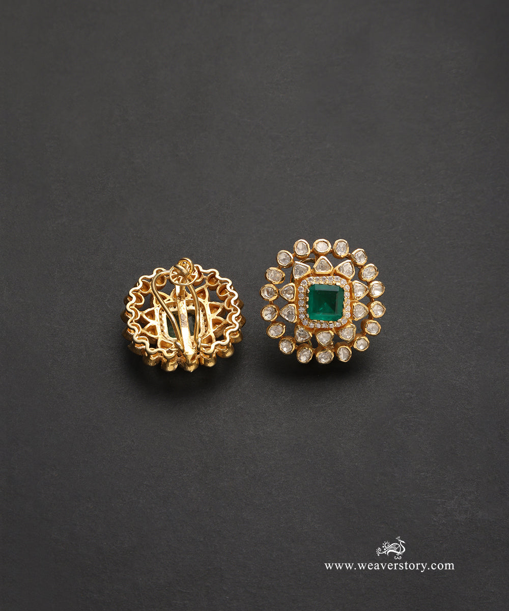 Lisha_Handcrafted_Pure_Silver_Moissanite_Polki_With_Green_Semi_Precious_Stones_WeaverStory_03