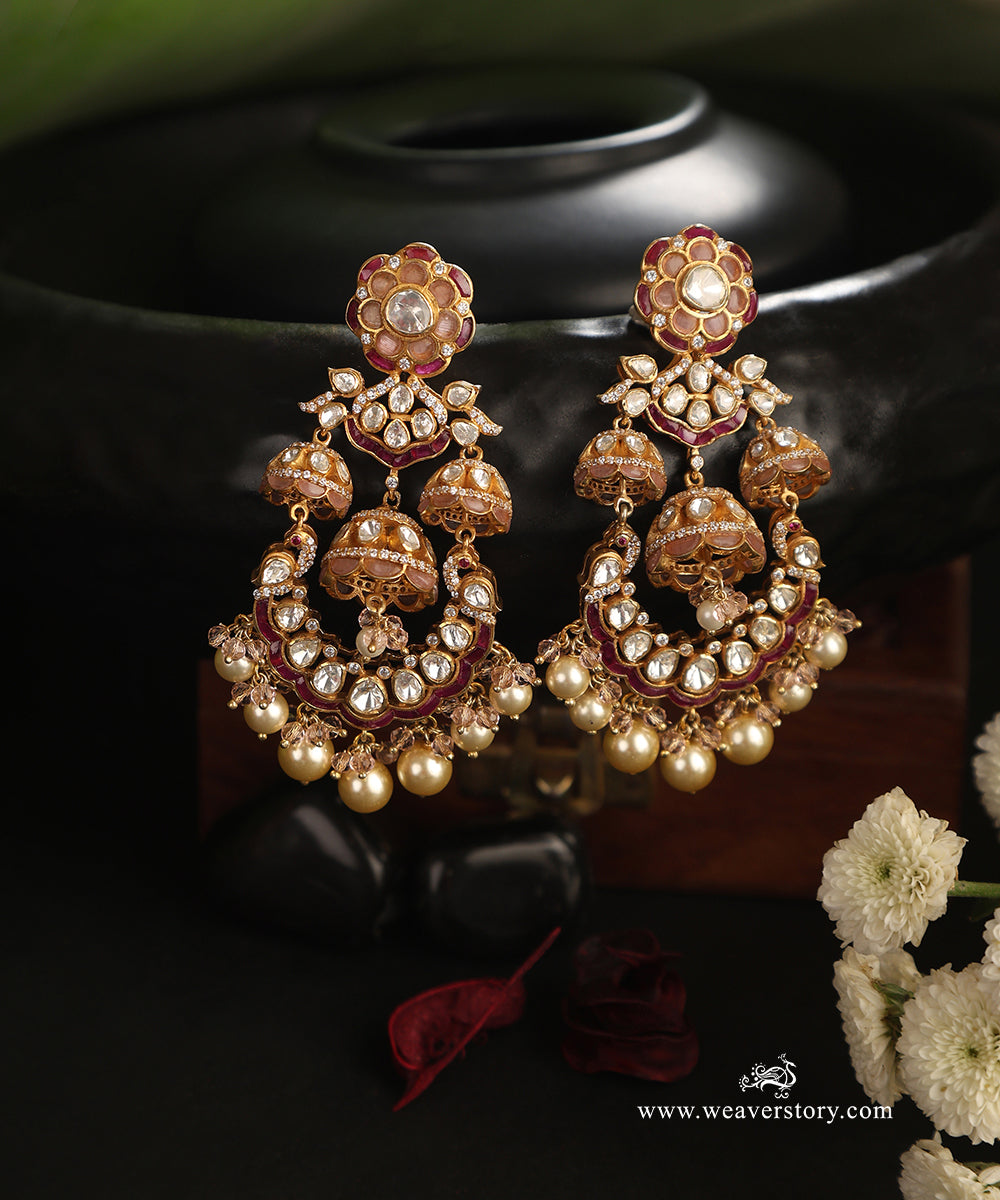 Isra_Handcrafted_Pure_Silver_Moissanite_Polki_Red_Chandbali_WeaverStory_01