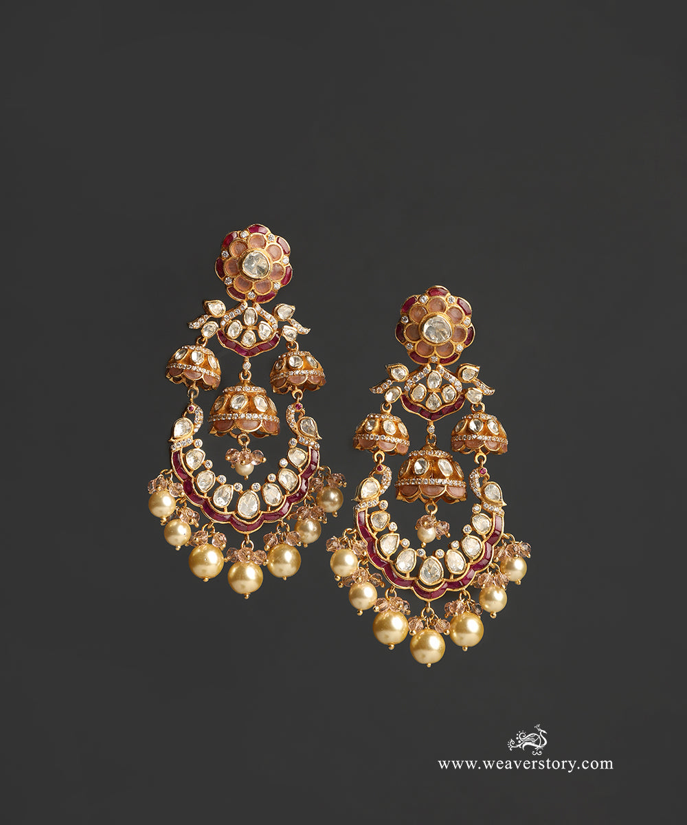 Isra_Handcrafted_Pure_Silver_Moissanite_Polki_Red_Chandbali_WeaverStory_02