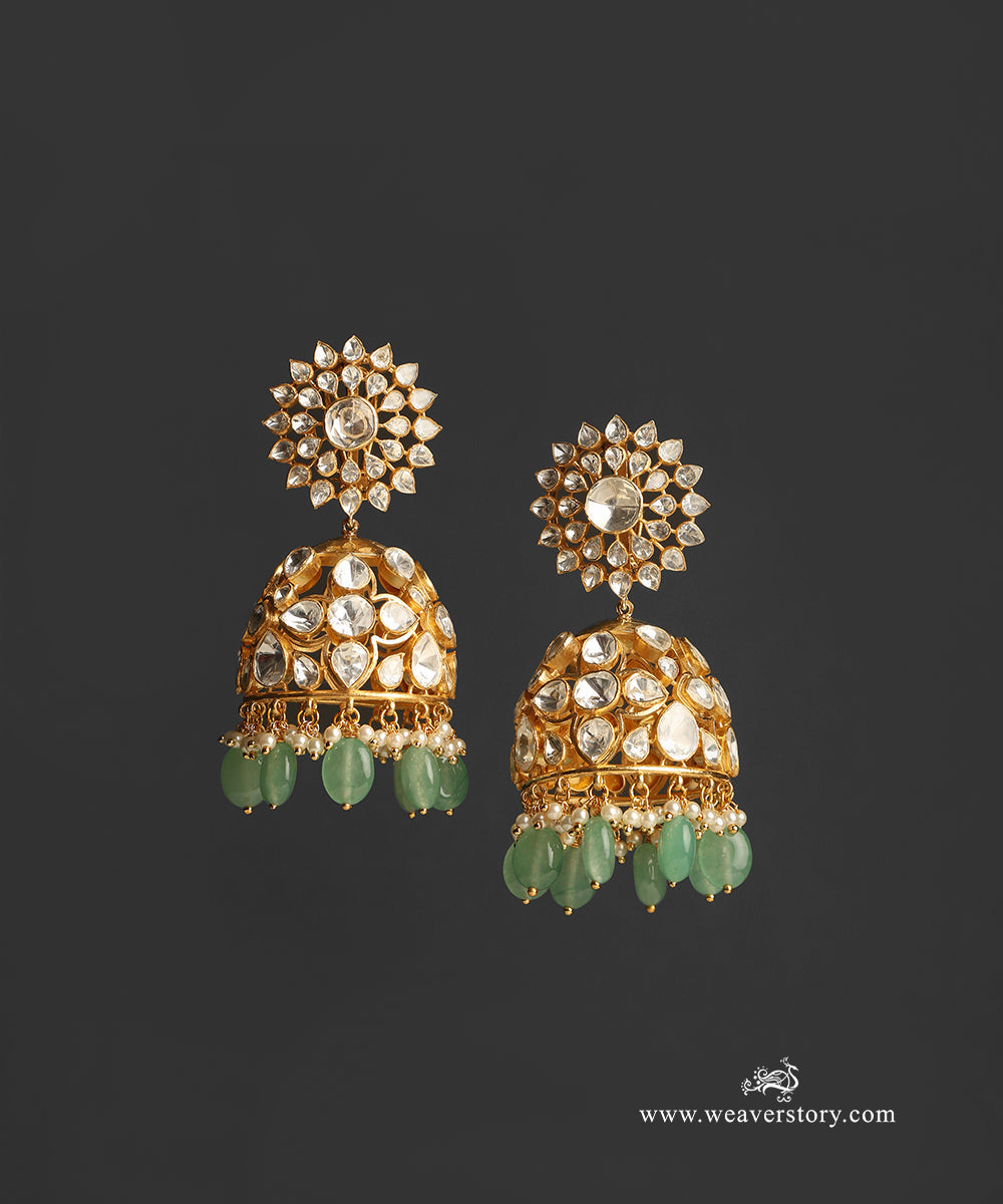 Irisha_Handcrafted_Pure_Silver_Moissanite_Polki_Green_Jhumki_WeaverStory_02