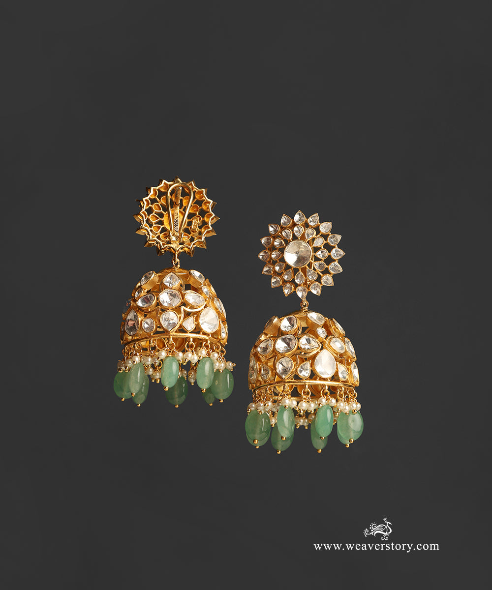 Irisha_Handcrafted_Pure_Silver_Moissanite_Polki_Green_Jhumki_WeaverStory_03