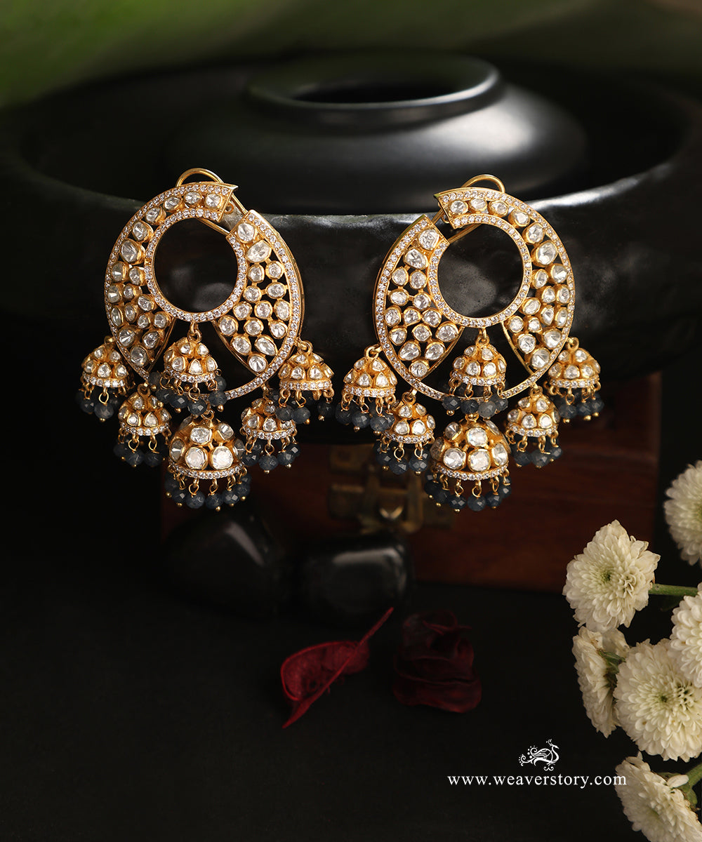 Neysa_Handcrafted_Pure_Silver_Moissanite_Polki_Chandbali_With_Semi_Precious_Stones_WeaverStory_01