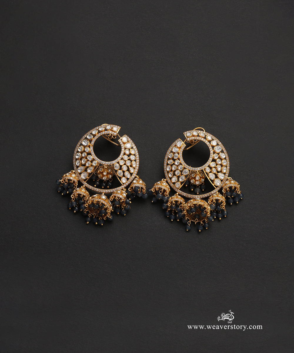 Neysa_Handcrafted_Pure_Silver_Moissanite_Polki_Chandbali_With_Semi_Precious_Stones_WeaverStory_02