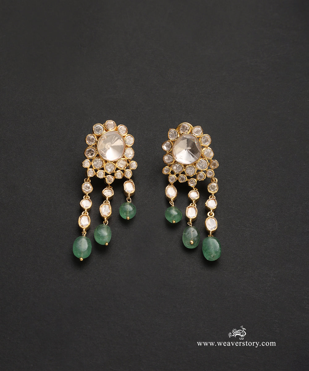 Sharini_Handcrafted_Pure_Silver_Moissanite_Polki_Green_Earrings_WeaverStory_02