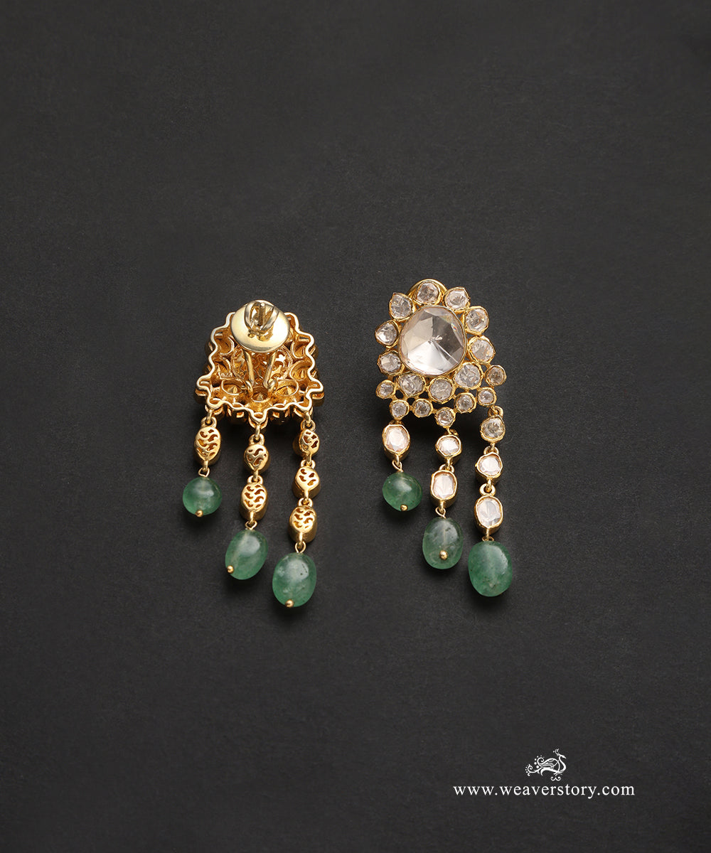 Sharini_Handcrafted_Pure_Silver_Moissanite_Polki_Green_Earrings_WeaverStory_03
