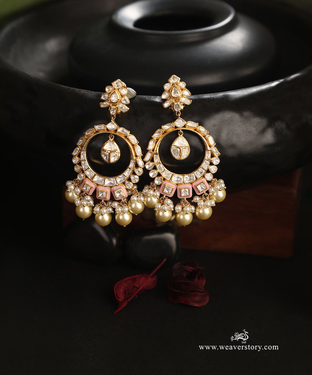 Urila_Handcrafted_Pure_Silver_Moissanite_Polki_Chandbali_With_Pearls_WeaverStory_01