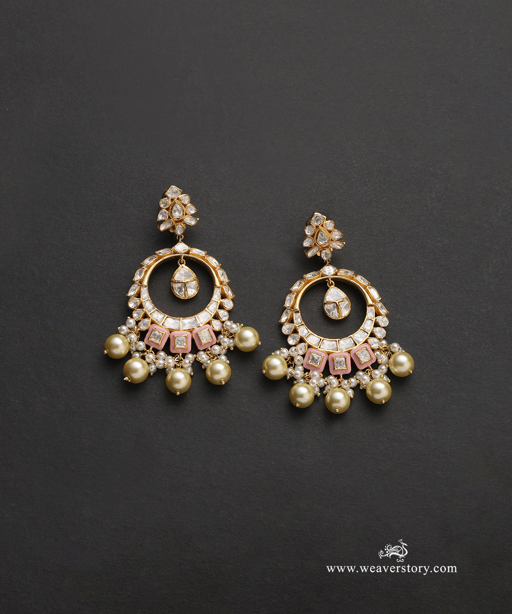 Urila_Handcrafted_Pure_Silver_Moissanite_Polki_Chandbali_With_Pearls_WeaverStory_02