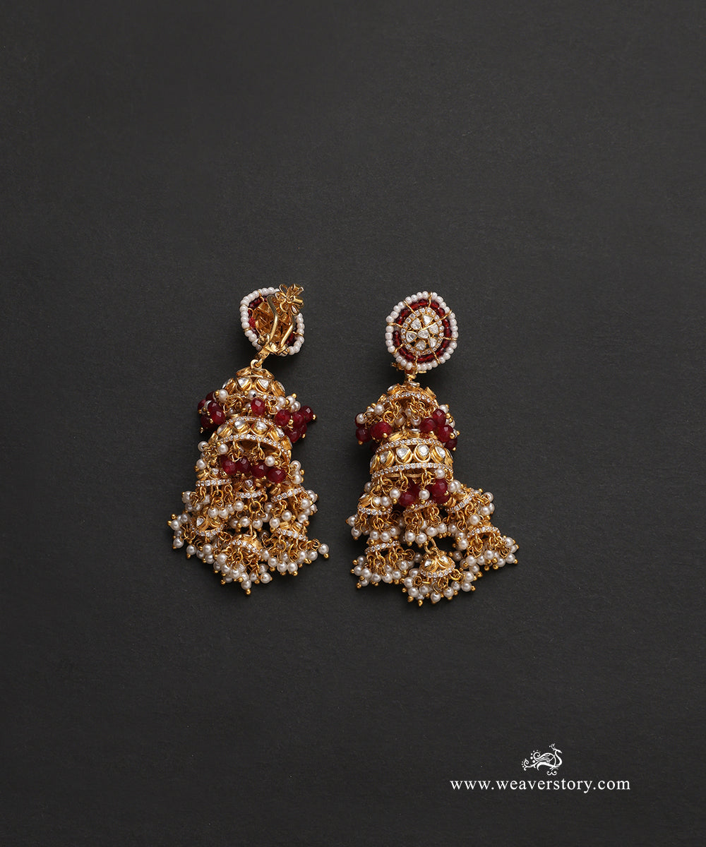 Drishti_Handcrafted_Pure_Silver_Moissanite_Polki_Red_Earrings_With_Pearls_WeaverStory_03