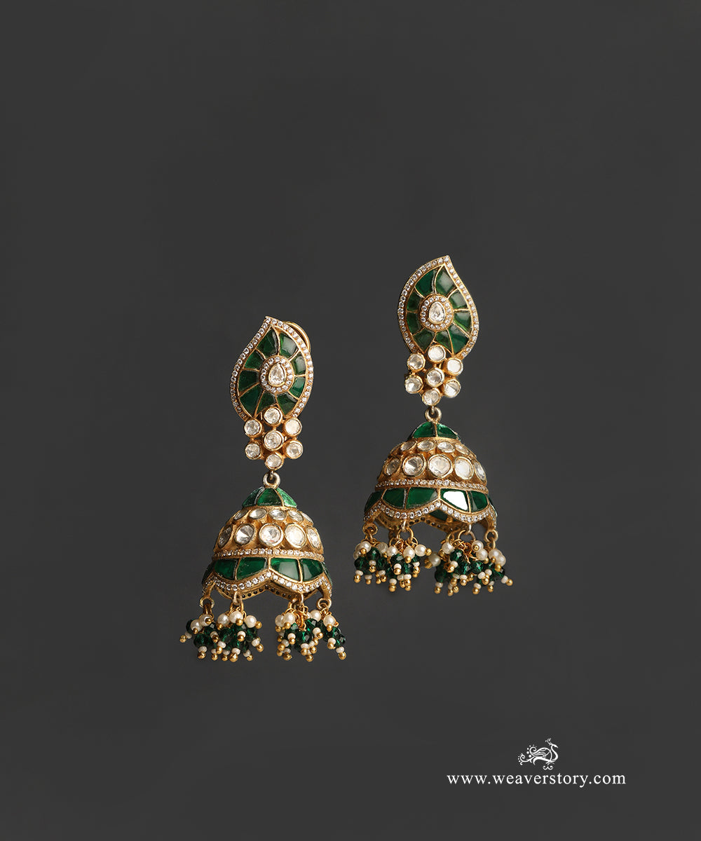 Nirvani_Handcrafted_Pure_Silver_Moissanite_Polki_Green_Jhumki_WeaverStory_02