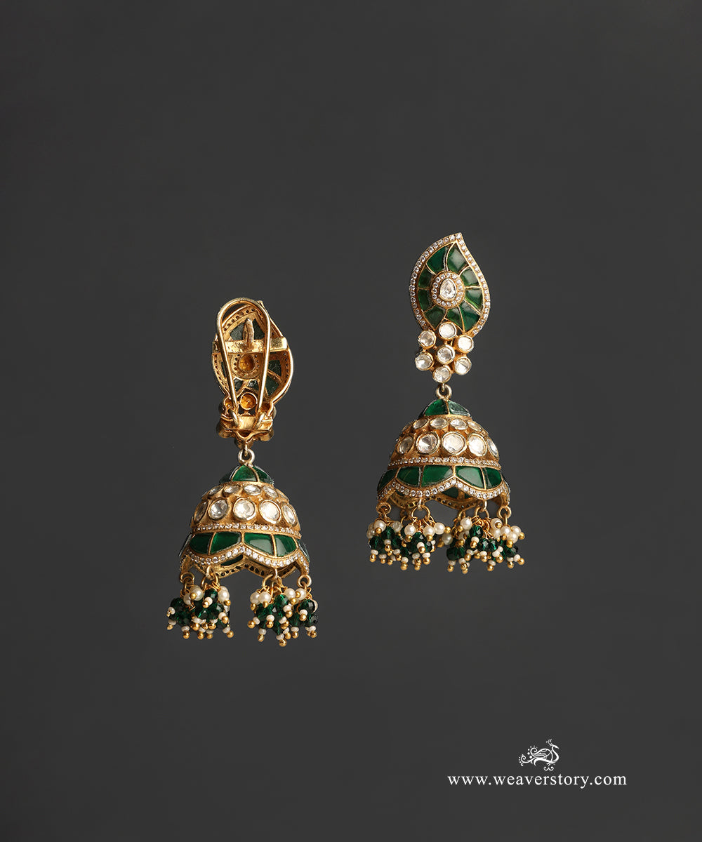 Nirvani_Handcrafted_Pure_Silver_Moissanite_Polki_Green_Jhumki_WeaverStory_03