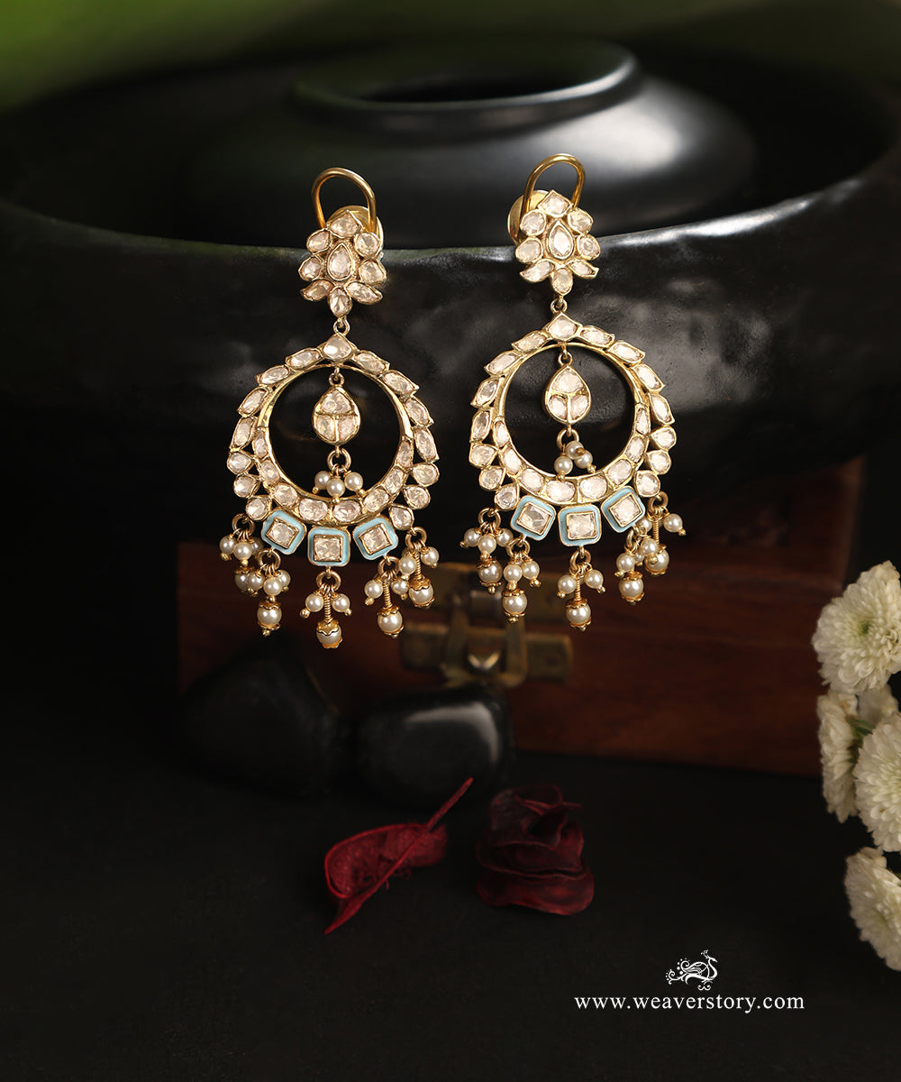 Pavika_Handcrafted_Pure_Silver_Moissanite_Polki_Chandbali_With_Meenakari_WeaverStory_01