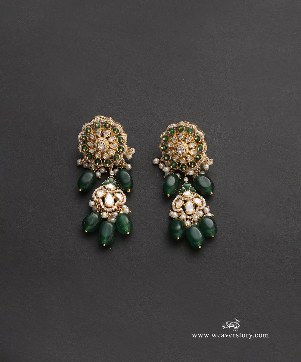 Anokhi_Handcrafted_Pure_Silver_Moissanite_Polki_Green_Earrings_WeaverStory_02