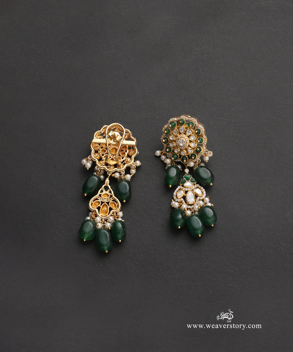 Anokhi_Handcrafted_Pure_Silver_Moissanite_Polki_Green_Earrings_WeaverStory_03