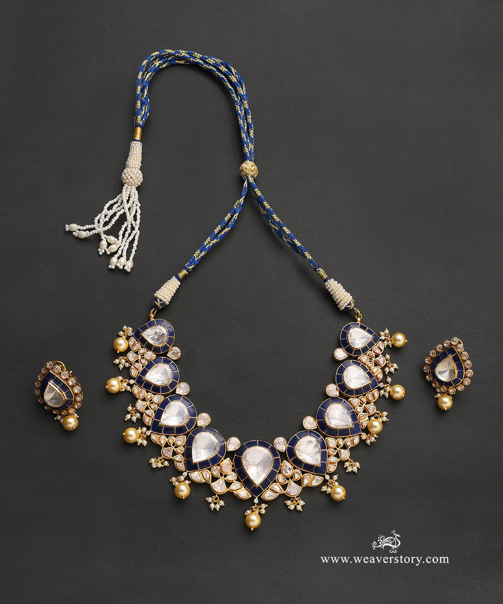 Tisha_Handcrafted_Pure_Silver_Moissanite_Polki_Necklace_Set_WeaverStory_02