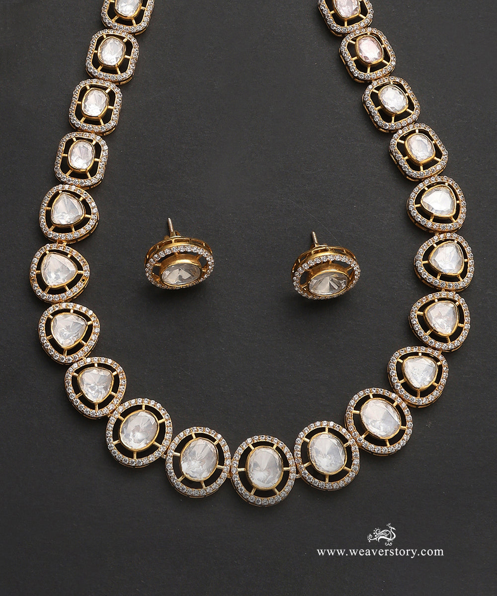 Eravati_Handcrafted_Pure_Silver_Moissanite_Polki_Necklace_Set_WeaverStory_03