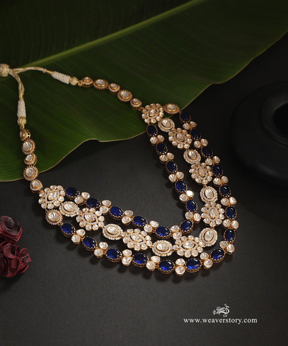 Utkarsha_Handcrafted_Pure_Silver_Moissanite_Polki_Necklace_With_Semi_Precious_Stones_WeaverStory_01