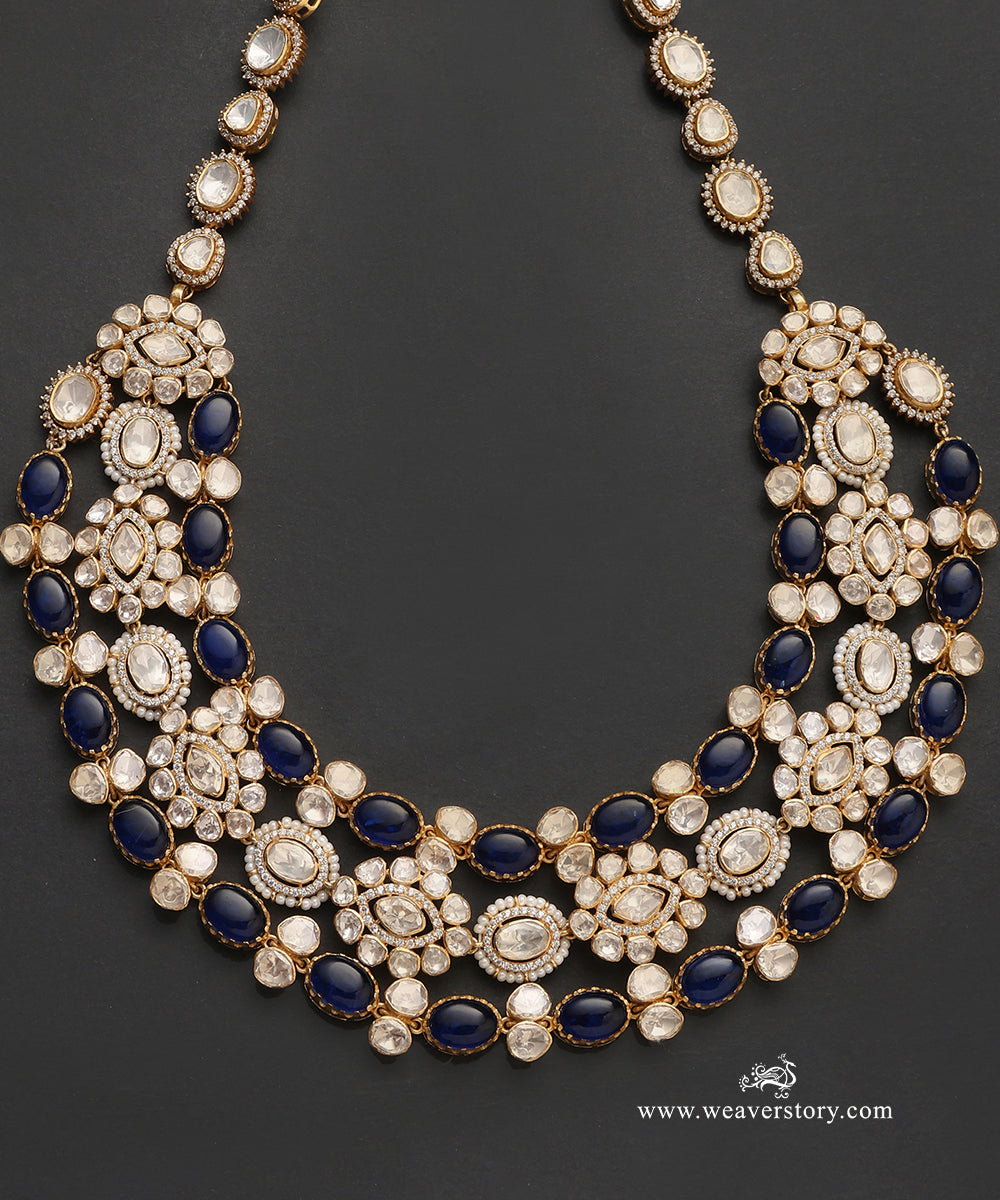 Utkarsha_Handcrafted_Pure_Silver_Moissanite_Polki_Necklace_With_Semi_Precious_Stones_WeaverStory_02