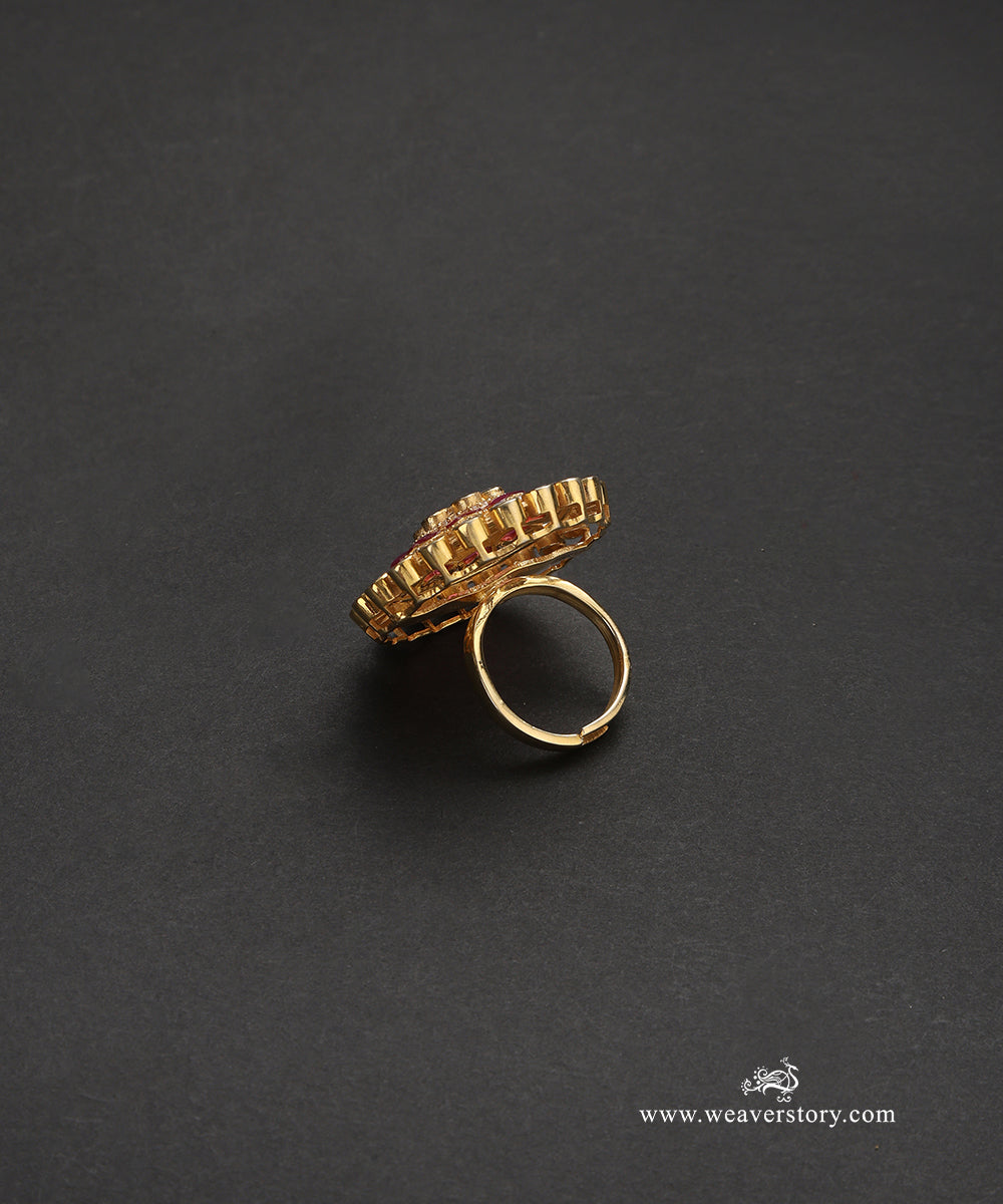 Avisa_Handcrafted_Pure_Silver_Moissanite_Polki_Red_Ring_WeaverStory_03