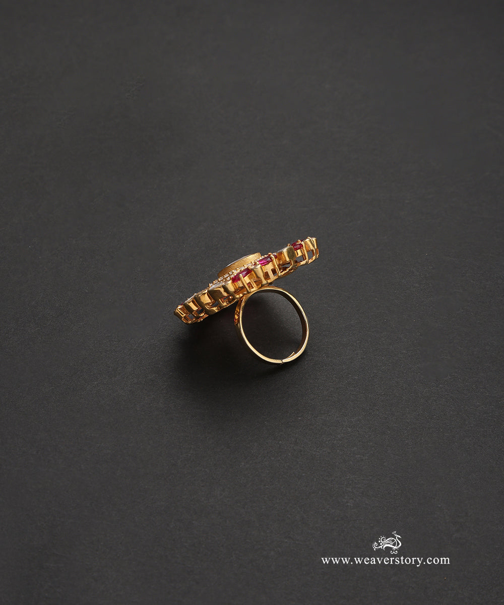 Raga_Handcrafted_Pure_Silver_Moissanite_Polki_Ring_With_Red_Semi_Precious_Stones_WeaverStory_03