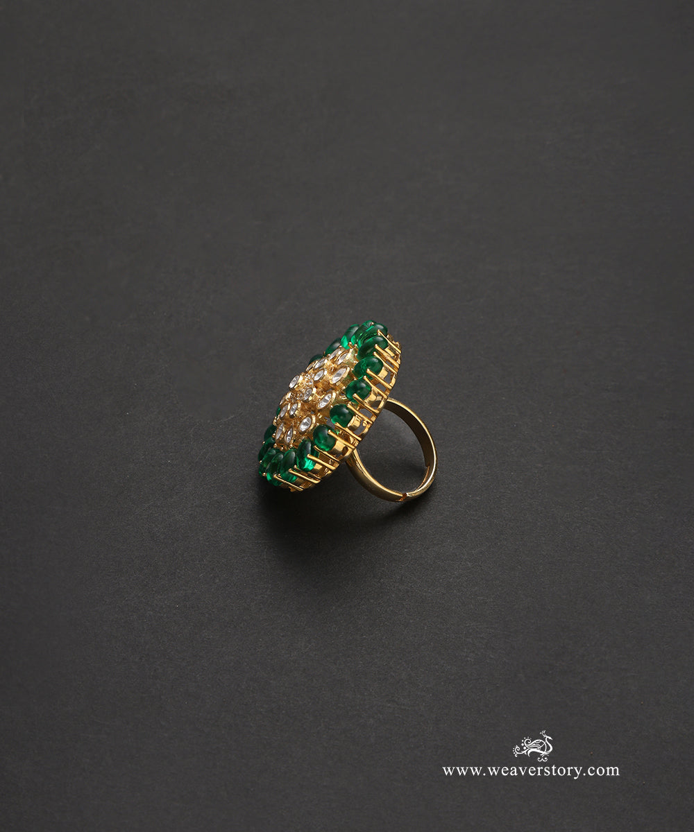 Alisa_Handcrafted_Pure_Silver_Moissanite_Polki_Ring_With_Green_Semi_Precious_Stones_WeaverStory_03