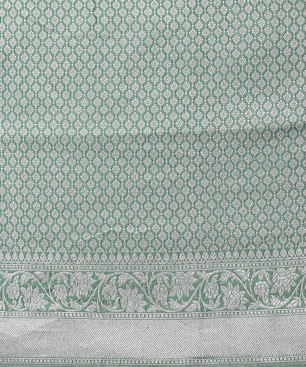 Sage Green Handloom Kimkhab Brocade Banarasi Saree With Silver Zari