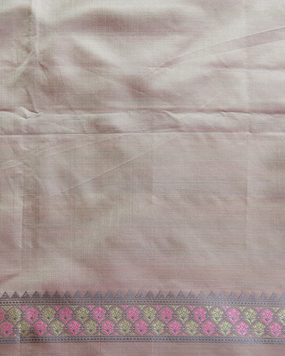 Soft Pink Handloom Pure Katan Silk Reshmi Floral Meenakari Tanchoi Banarasi Saree