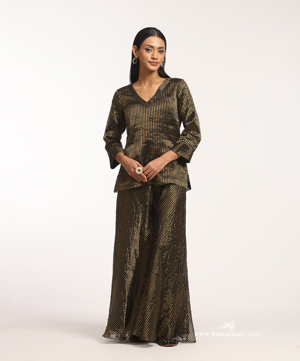 Black_Handloom_Chanderi_Stripe_Tissue_Sharara_Suit_Set_WeaverStory_01