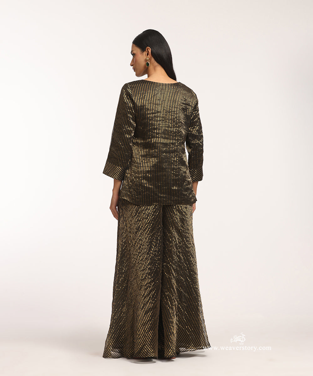 Black_Handloom_Chanderi_Stripe_Tissue_Sharara_Suit_Set_WeaverStory_04