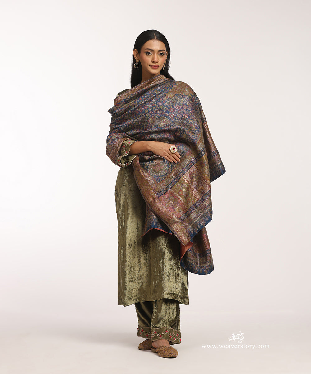 Midnight_Blue_Handwoven_Pure_Cashmere_Wool_Multicolor_Doshala_With_Rust_Tissue_Finishing_WeaverStory_02